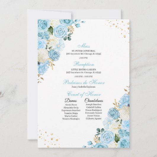 Invitation Mascarade Cendrillon bleu clair Quinceanera (Dos)