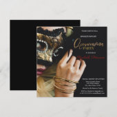 Invitation Mascarade chic Masque fille Quinceanera noir (Devant / Derrière)