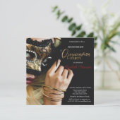 Invitation Mascarade chic Masque fille Quinceanera noir (Debout devant)