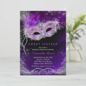 Invitation Mascarade d'anniversaire 16 ans noir et violet (Debout devant)