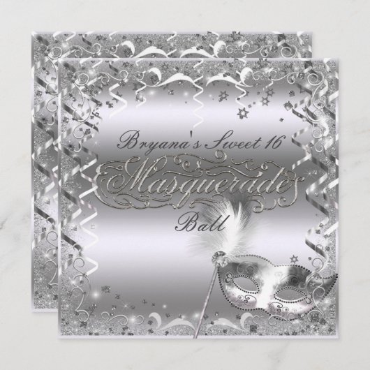 Invitation Mascarade d'argent Mascarade Masque élégant bal fê (Devant / Derrière)