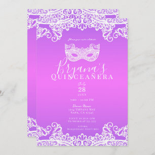 Invitation Mascarade de dentelle violette rose 15e Quinceañer