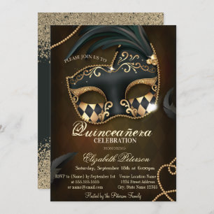 Invitation Mascarade de diamants d'or Faux moderne Quinceañer