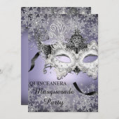 Invitation Mascarade de flocon de neige pourpre Quinceanera (Devant / Derrière)