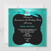 Invitation Mascarade de la fête de Quinceanera Noir Turquoise (Dos)