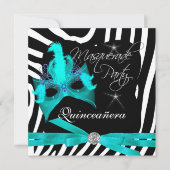 Invitation Mascarade de la fête de Quinceanera Turquoise Zebr (Devant)
