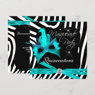 Invitation Mascarade de la fête de Quinceanera Turquoise Zebr