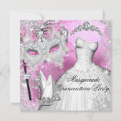 Invitation Mascarade de la princesse d'argent rose Quinceaner (Devant)