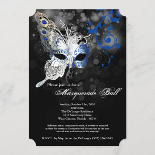 Invitation Mascarade de papillon bleu costume Halloween