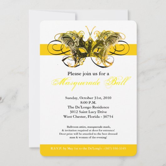 Invitation Mascarade de papillon jaune costume Mascarade Hall (Devant)