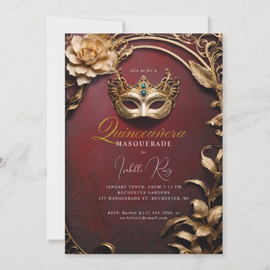 Invitation Mascarade de Quinceañera (Devant)