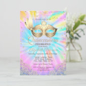 Invitation Mascarade, dentelle, carreau teint Quinceañera (Debout devant)