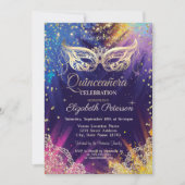 Invitation Mascarade, Dentelle, Paint Splash Quinceañera (Devant)