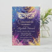 Invitation Mascarade, Dentelle, Paint Splash Quinceañera (Debout devant)