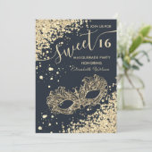 Invitation Mascarade diamant luxe or doux 16 (Debout devant)