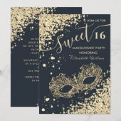 Invitation Mascarade diamant luxe or doux 16 (Devant / Derrière)