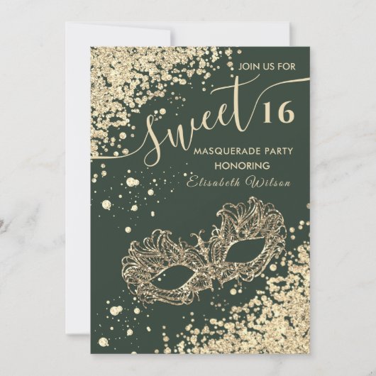 Invitation Mascarade diamant luxe or doux 16 Invitati (Devant)