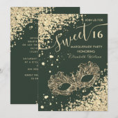 Invitation Mascarade diamant luxe or doux 16 Invitati (Devant / Derrière)