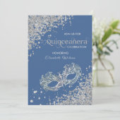 Invitation Mascarade diamant luxe Quinceañera bleu (Debout devant)