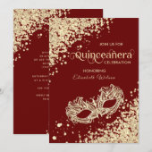 Invitation Mascarade diamant luxe Quinceañera rouge (Devant / Derrière)