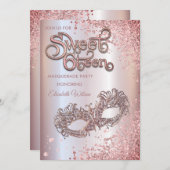 Invitation Mascarade diamant luxe rose or doux 16 (Devant / Derrière)