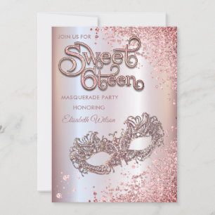 Invitation Mascarade diamant luxe rose or doux 16
