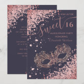 Invitation Mascarade diamant luxe rose or doux 16 (Devant / Derrière)