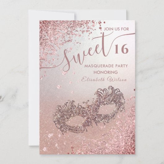 Invitation Mascarade diamant luxe rose or doux 16 (Devant)