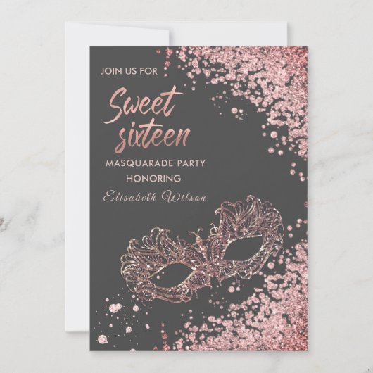 Invitation Mascarade diamant luxe rose or doux 16 (Devant)