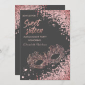 Invitation Mascarade diamant luxe rose or doux 16 (Devant / Derrière)