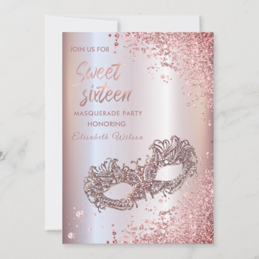 Invitation Mascarade diamant luxe rose or doux 16 (Devant)
