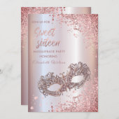 Invitation Mascarade diamant luxe rose or doux 16 (Devant / Derrière)