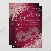 Invitation Mascarade diamant luxe rose or doux 16 Inv (Devant / Derrière)