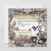 Invitation Mascarade d'or blanc et de bronze hiver Snowflakes (Dos)
