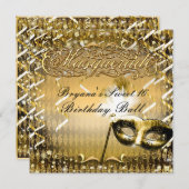 Invitation Mascarade d'or Masque élégant fête d'anniversaire (Devant / Derrière)