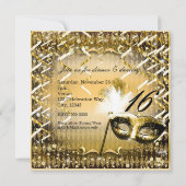 Invitation Mascarade d'or Masque élégant fête d'anniversaire (Dos)