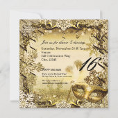 Invitation Mascarade d'or Masque & Snowflakes d'hiver élégant (Dos)