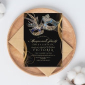 Invitation Mascarade d'or noir Elegan moderne 16e anniversair