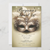 Invitation Mascarade Dorée Anniversaire 16 Ans Photo Naissanc (Devant)