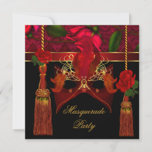 Invitation Mascarade Élégant Rose Rouge Or Party