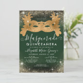 Invitation Mascarade Émeraude Vert Or Paillettes Quinceanera (Debout devant)