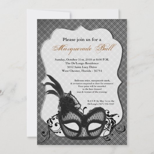Invitation Mascarade en argent gris costume de bal Masque Hal (Devant)