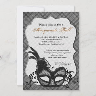 Invitation Mascarade en argent gris costume de bal Masque Hal