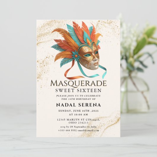 Invitation mascarade en or (Debout devant)