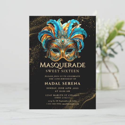 Invitation mascarade en or (Debout devant)