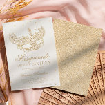 Invitation Mascarade en or noir masque parties scintillant Sw<br><div class="desc">Un sweet sixteen moderne,  chic et glamour avec une parties scintillant en or dessinée à la main masque mascarade avec parties scintillant en or scintille sur un arrière - plan blanc éditable avec parties scintillant en or à l'arrière.</div>