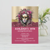 Invitation Mascarade en or rose rose masque vénitienne filles (Debout devant)