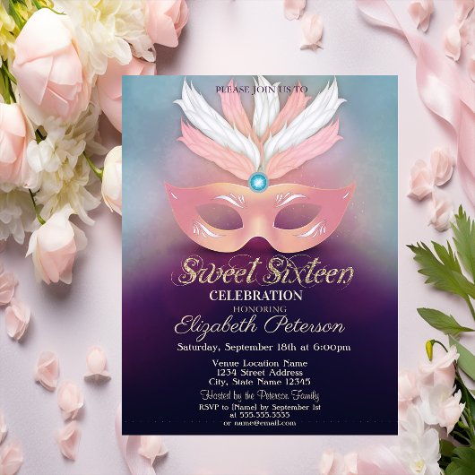 Invitation Mascarade, Étoiles, Ombre Sweet 16