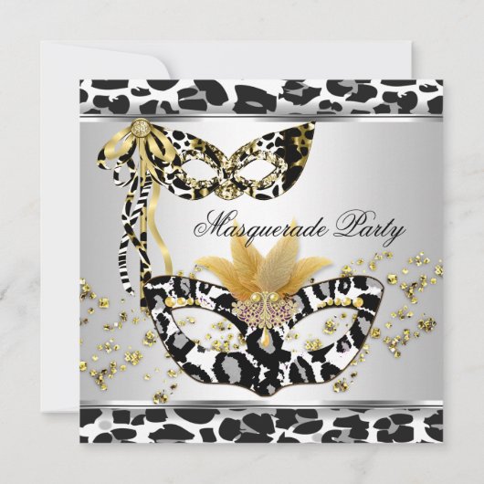 Invitation Mascarade fête d'anniversaire Leopard Black Silver (Dos)