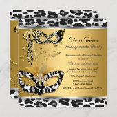 Invitation Mascarade fête d'anniversaire Leopard Masque Black (Devant / Derrière)